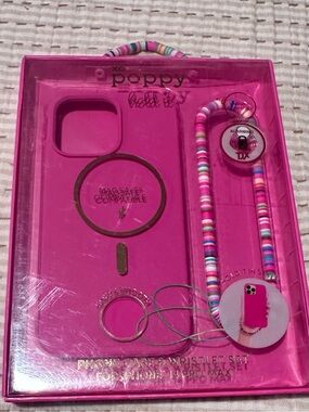 Pink Phone Case with Beaded Wristlet - 14 Pro Max